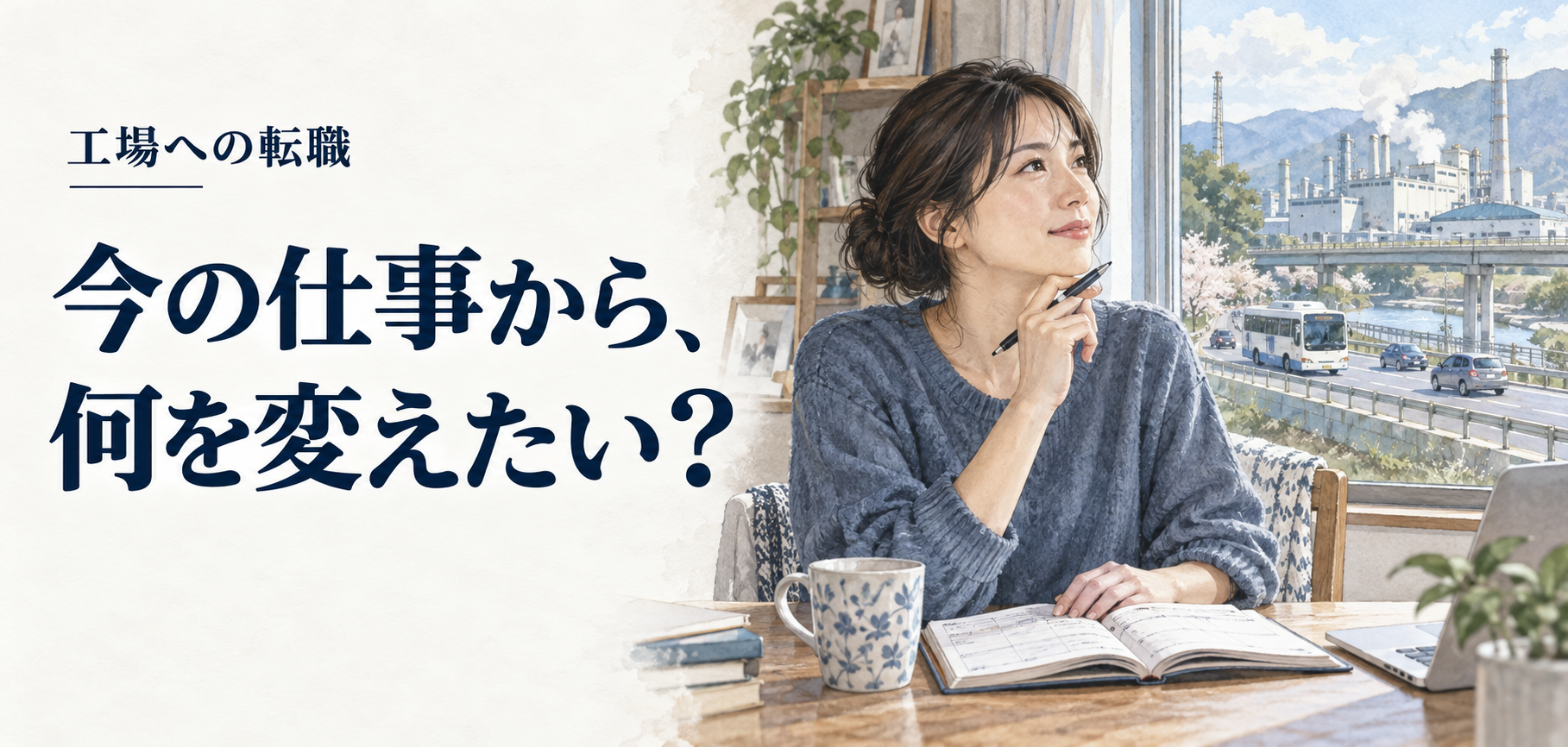 工場・転職：今の仕事から、何を変えたい？ 条件を確認する場面のイラスト